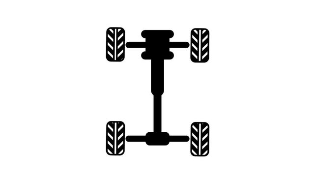 A simple top-view diagram of a car chassis showing the axles, wheels, and basic frame structure in black silhouette for automotive engineering reference