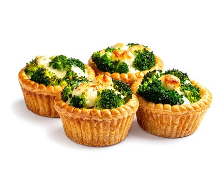 A plate of four savory tarts filled with broccoli and cheese