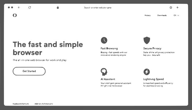 Modern Web Browser Interface: Fast, Simple, Secure, AI Assistant, Lightning Speed