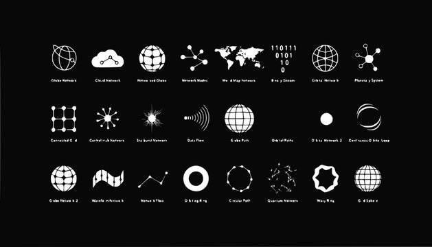 Global Network Icons Set: Technology, Connectivity, Data, and Internet Symbols