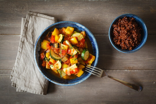 Ratatouille with red wholegrain rice