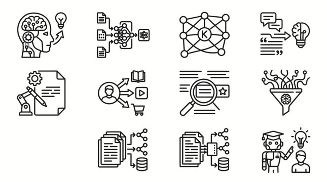Set of Artificial Intelligence and Data Processing Line Icons.