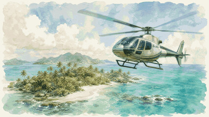 flying sky helicopter over sea isolated watercolor vector illustration svg © Arun168
