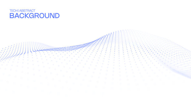 Background semiconductor blue with technology abstract tech and data particle dot. Digital line connection with grid wave white and design light network. Pattern texture background with graphic.