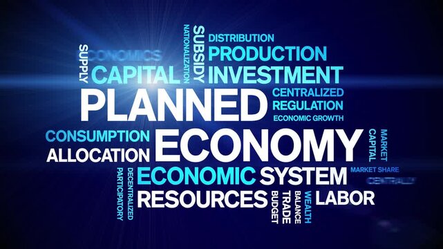 Planned Economy animated word cloud-text design animation tag kinetic typography seamless loop.