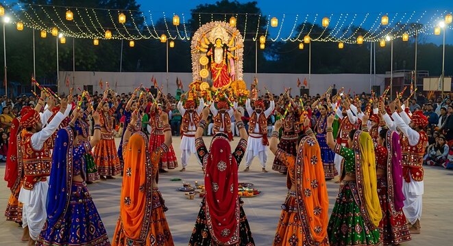 Traditional Indian Dandiya Raas Folk Dance during Navratri Festival Celebration