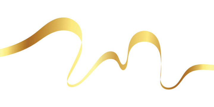 Elegant golden wavy ribbon design element on transparent pattern