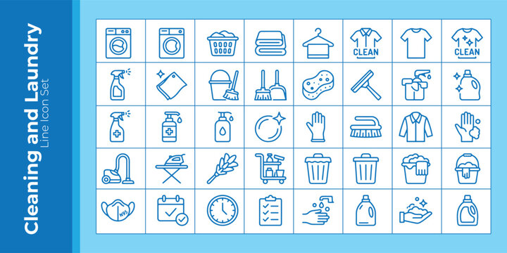 Cleaning and Laundry Service Line Icon Set