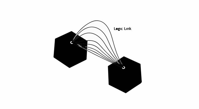 Abstract representation of two interconnected hexagonal blocks forming a network connection.