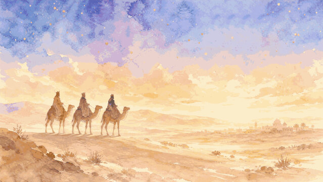 faithful wise men Wise Men&rsquo;s Journey isolated watercolor vector illustration svg