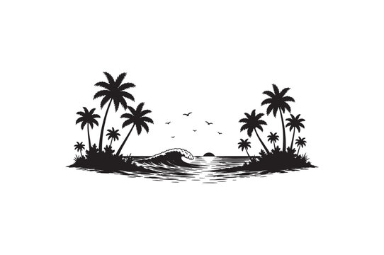 Palm tree landscape vector silhouette