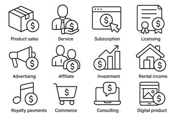 Fototapeta premium Icons representing various revenue streams and business services