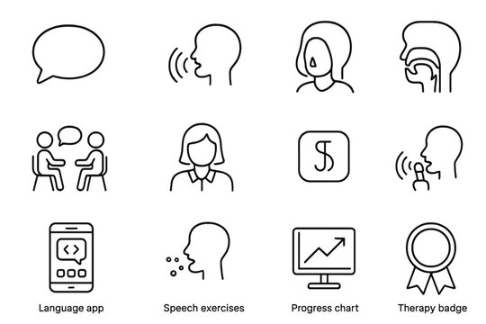 Language therapy symbols for speech exercises and learning progress
