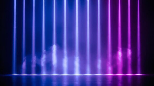 Vibrant neon light display with purple and blue hues.