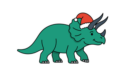 Fototapeta premium Christmas Triceratops Dinosaur Santa Hat Vector Illustration