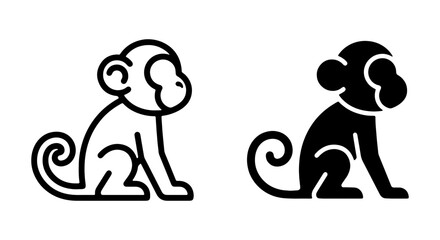 Monkey icon set, black outline and solid silhouette, playful animal vector graphics © black man
