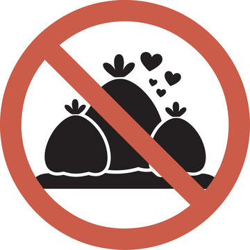 No garbage sign, no garbage dumping sign, warning don't trash garbage here, vector illustration design for environmental protection, public cleanliness awareness, and waste management campaigns.