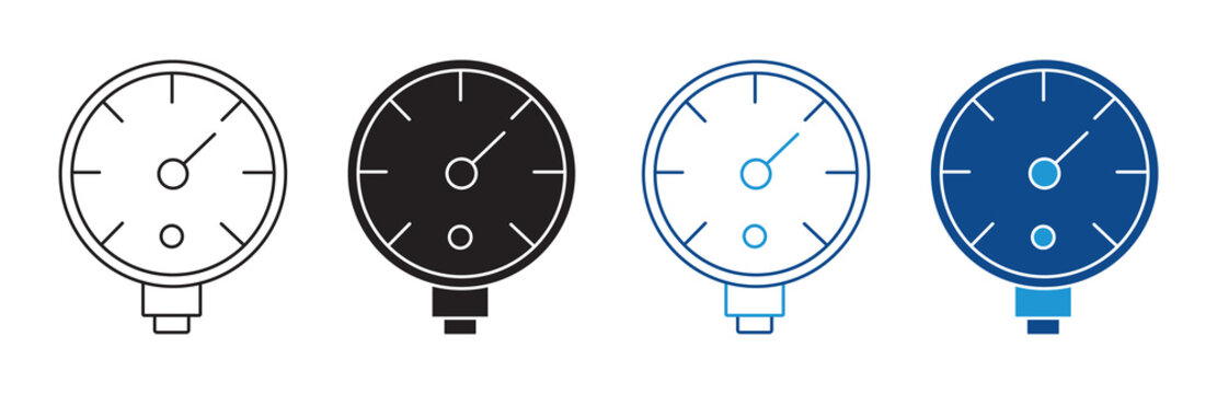 Pressure Gauge Icon Set Vector Flat and outline Design Industrial Measurement Collection