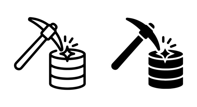 Data mining icon set, digital information extraction, database analysis vector graphics