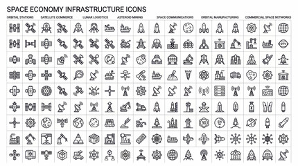 Fototapeta premium Space economy infrastructure icons collection for business and technology concepts