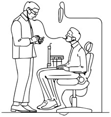 Fototapeta premium Dentist explaining dental treatment plan to a patient in a clinic simple line drawing medical consultation