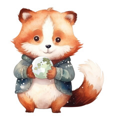 Naklejka premium PNG Fox holding earth animal mammal cute.