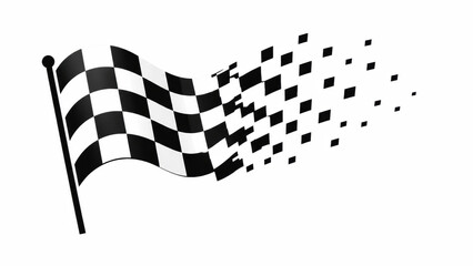 Fototapeta premium Black and white checkered racing flag icon with a fading pixelated edge effect for sports and speed designs