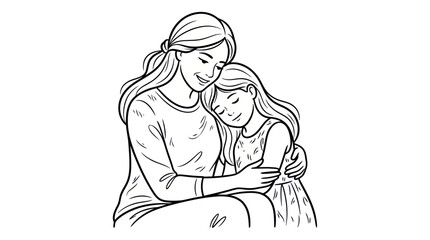 Obraz premium Loving Mother Embraces Daughter Warmly, Symbolizing Family Bond and Affection