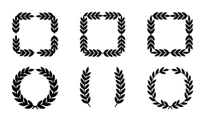 Fototapeta premium Black Laurel Wreath and Frame Vector Elements, Decorative Flourish Borders, Vintage Award and Recognition Graphics, Organic Foliage Accents