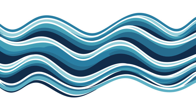 Decorative pattern of stylized blue and dark navy ocean waves flowing across a horizontal frame for nautical themed designs.