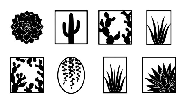Desert Succulent and Cactus Icons, Botanical Vector Elements, Arid Plant Silhouettes, Organic Shapes for Design