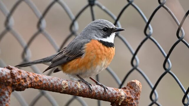 Bird Perched on Rusty Fence