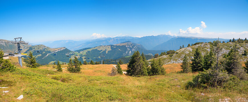 panorama landscape at the backside of Monte Baldo mountain. view to Etschtal valley