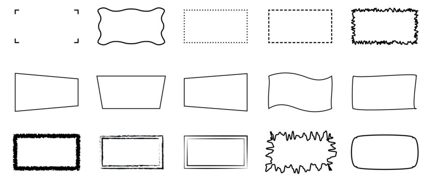 rectangle frames set. square and rectangular empty text boxes. Simple line border design elements for notes, highlights, or decoration. 