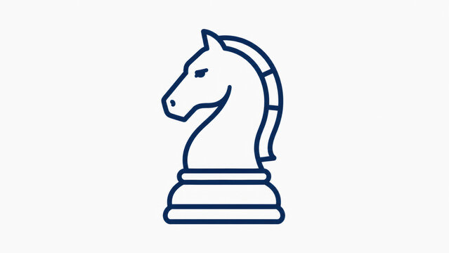 Simple blue line art icon of a chess knight piece representing strategy and intelligence in board games