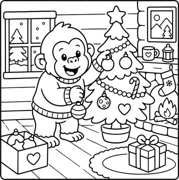 Bold and Easy Gorilla Animal Coloring Page - Hand Drawn Cozy Moment Cute Kawaii Wild Jungle Primate Minimalist Line Art Vector Illustration for Adults and Kids Relaxing Activity Book Asset