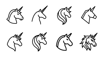 Unicorn Head Icons Set, Mythical Creature Vector Graphics, Fantasy Animal Illustrations © Tanzila