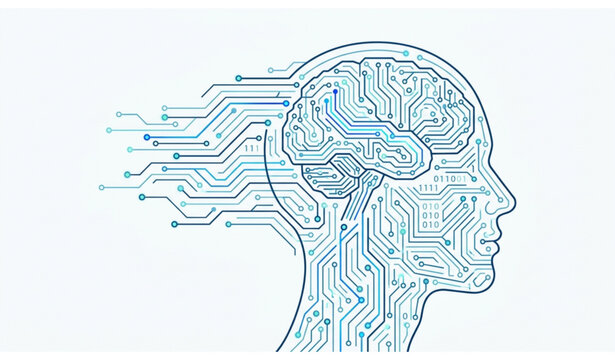 Digital AI Head Circuit Technology Line Art for Modern Machine Learning Vector