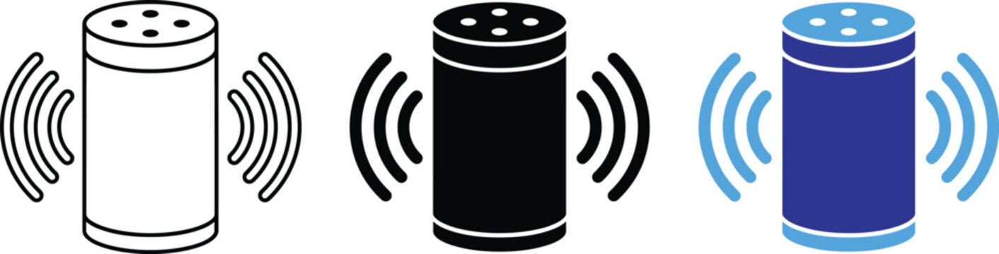 Smart Speaker Voice Assistant Icon Set Wireless Technology Vector Illustration