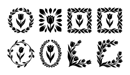 Fototapeta premium Elegant Tulip Floral Ornaments, Decorative Vector Frames and Borders, Classic Botanical Design Elements for Invitations and Stationery