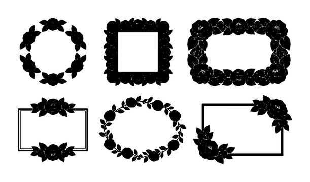 Elegant Floral Frames Collection, Black Rose Decorative Borders, Vector Ornate Vignettes for Invitations and Design Projects