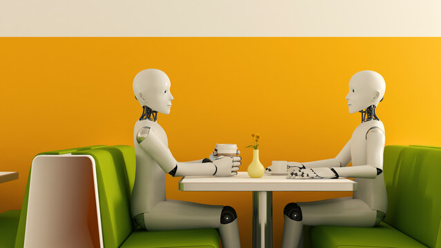 Robots in cafe, 3D Rendering