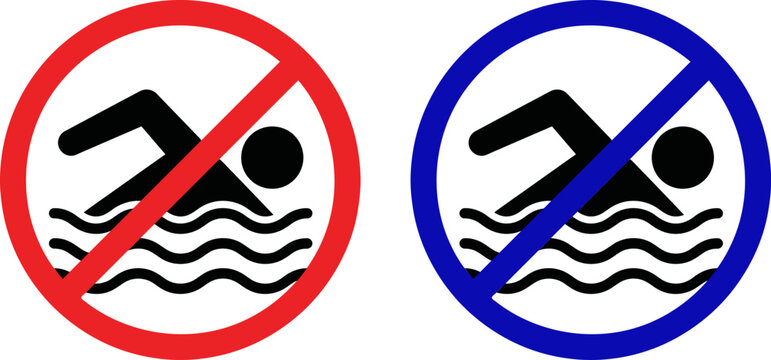 No swimming signs red and blue circle prohibited symbols