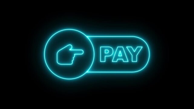 glowing neon pay button icon isolated on black background. featuring modern payment for checkout, online transaction, digital wallet, and e-commerce interface design. 4k video animation.
