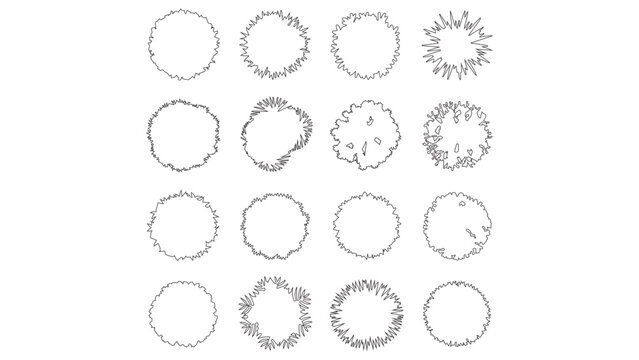 Simple circle outline tree top view graphics for basic landscape planning and site modeling.