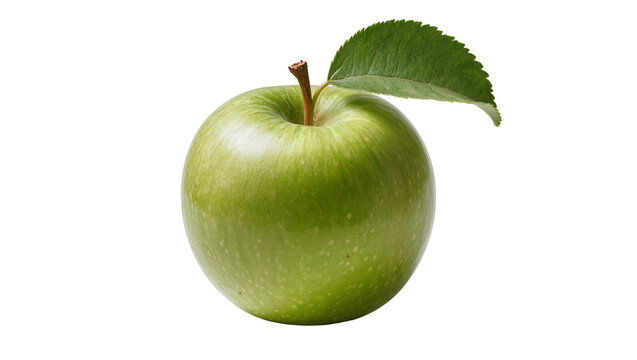 Green apple with stem and leaf
