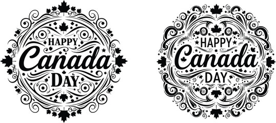 Naklejka premium Silhouette Happy Canada Day decorative design elements