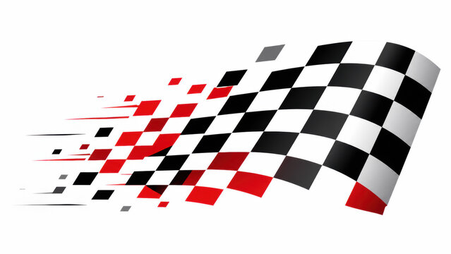 Black and red checkered racing flag graphic with a modern digital speed effect and motion trail design
