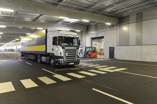 Truck in a parking garage