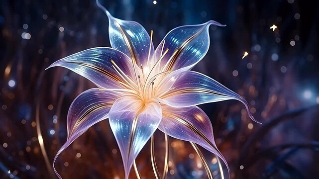 Digital technology glass crystal flowers fantasy scene abstract background